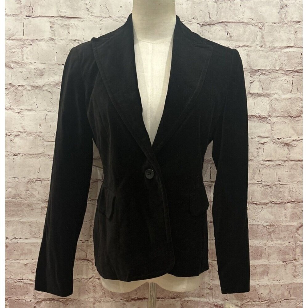 Valerie Stevens Womens Black Velvet Blazer Jacket Petite 4P Fitted $115 NEW